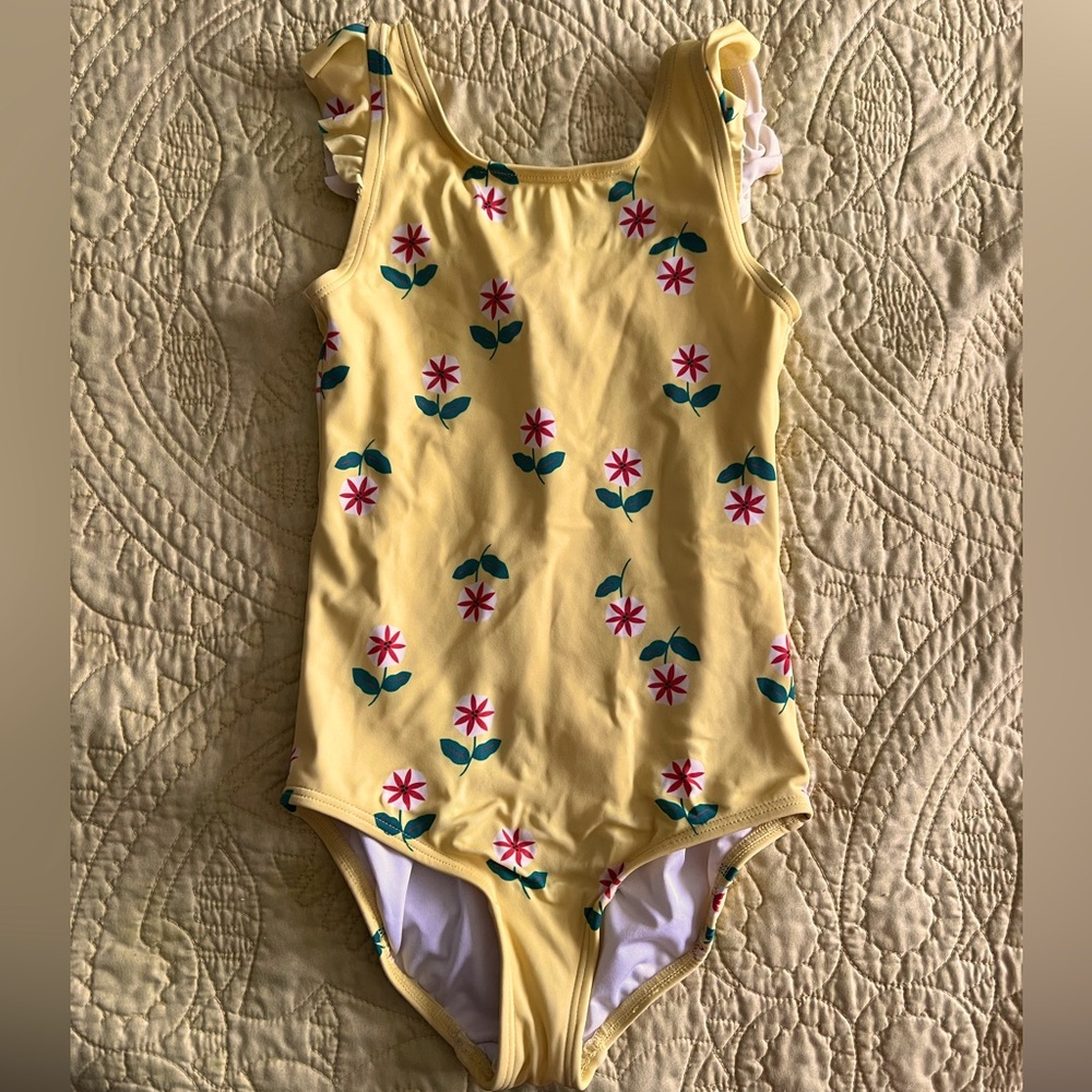 Hanna Anderson Yellow Floral Swimsuit Sz 6/7